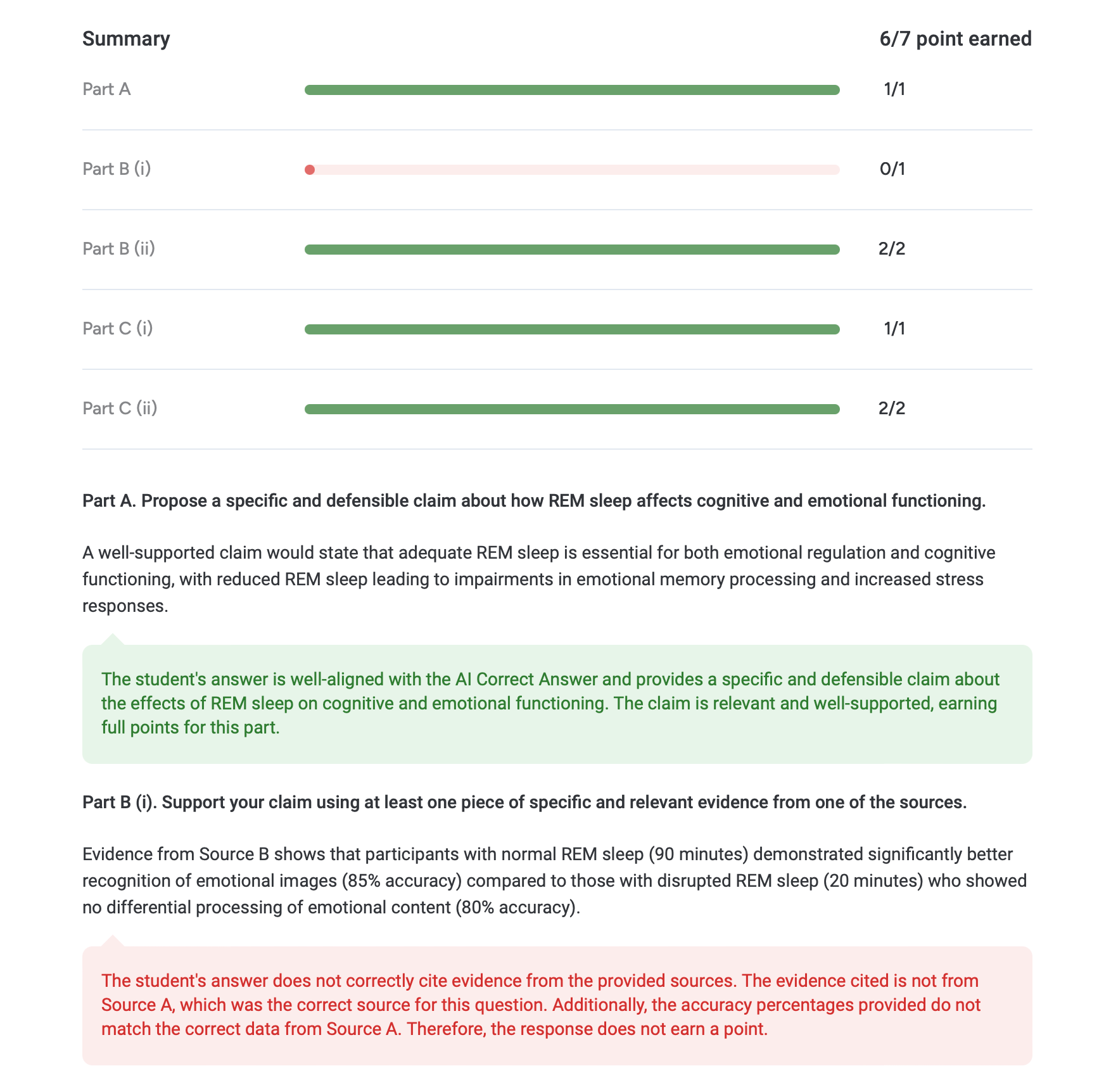 AP Psych Evidence Based Question Feedback